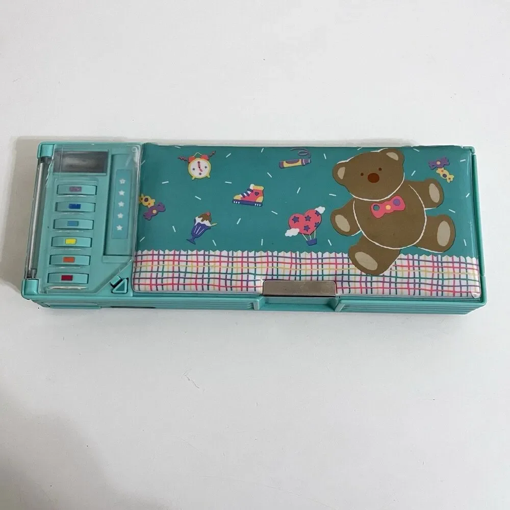 Vintage Sanrio Bear Padded Multi-Function Pencil Case Pop-Open Compartments 1990
